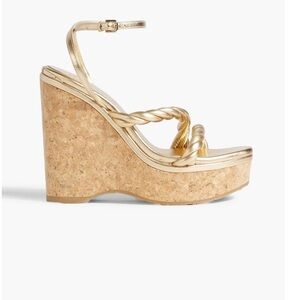 AUTHENTIC Jimmy Choo Diosa 130 twisted metallic leather wedge size 38 1/2